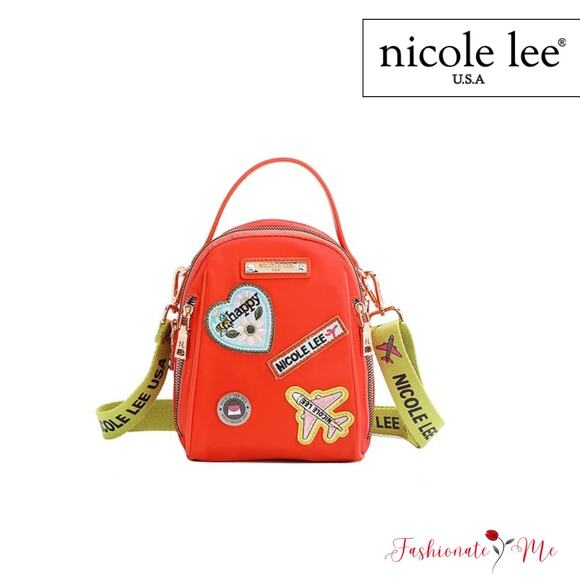 Nicole Lee USA Mini Embroidered Color Patch Adjustable Strap Multi Bag | Orange - Picture 1 of 13